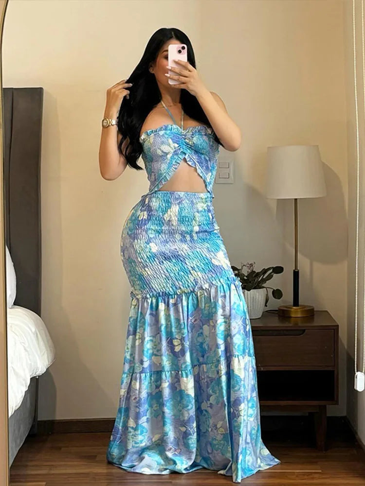 Azure Bloom Cutout Gown