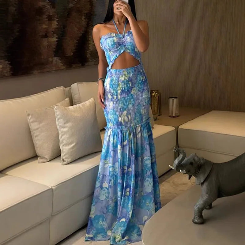 Azure Bloom Cutout Gown