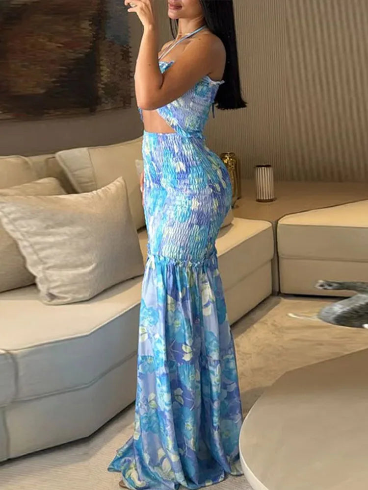 Azure Bloom Cutout Gown