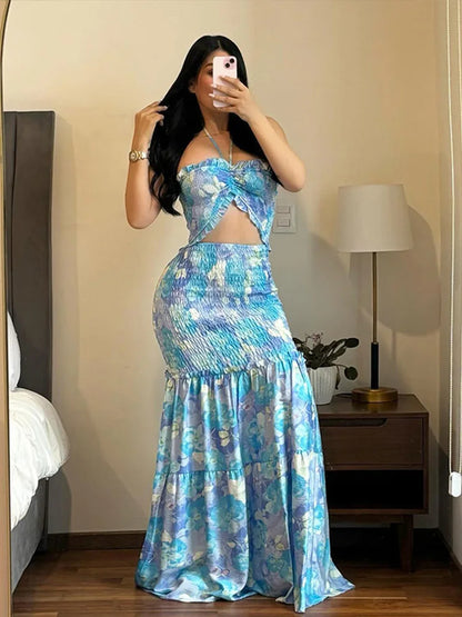 Azure Bloom Cutout Gown
